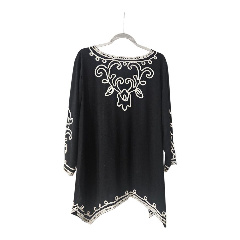 Lauren Michelle Womens 3X Top Blouse Asymmetrical Hem Black White 3/4 Sleeves - Picture 2 of 7